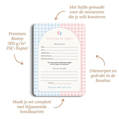 Studio Miron Cartes de vœux pour les parents Vichy Rose/Bleu NL – 10 pièces