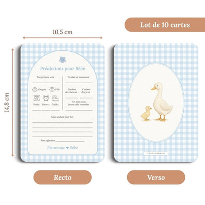 Studio Miron Cartes de prédictions pour bébé Vichy Bleu FR - 10 pièces