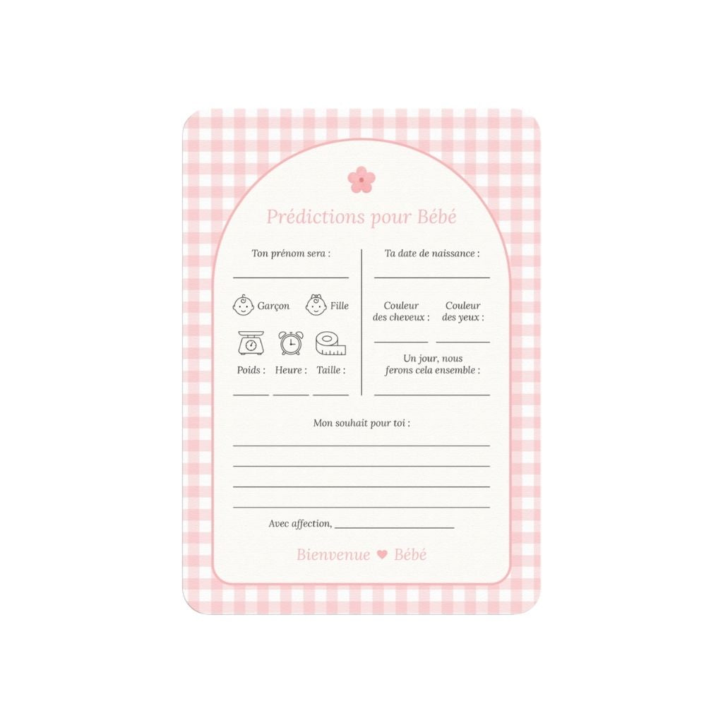 Studio Miron Invulkaart Baby Voorspellingen Gingham Roze FR – 10 stuks