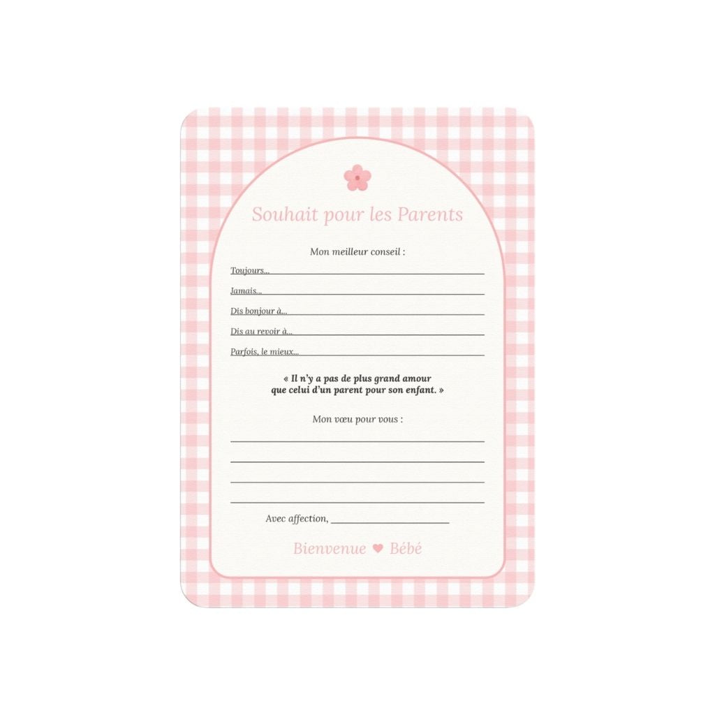 Studio Miron Cartes à remplir vœux pour les parents Vichy Rose - 10 pièces