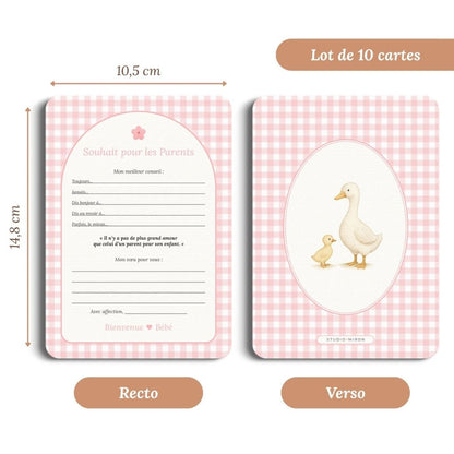Studio Miron Cartes à remplir vœux pour les parents Vichy Rose - 10 pièces