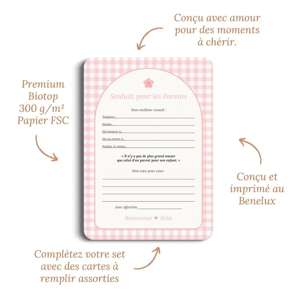 Studio Miron Cartes à remplir vœux pour les parents Vichy Rose - 10 pièces