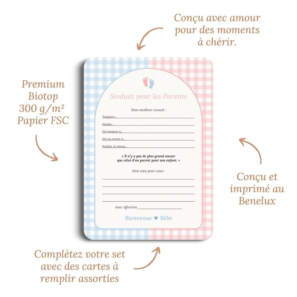 Studio Miron Cartes de vœux Vichy Rose/Bleu – 10 pièces