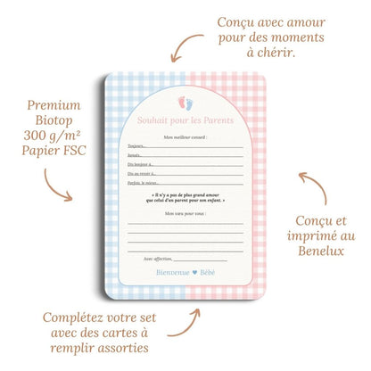 Studio Miron Cartes de vœux Vichy Rose/Bleu – 10 pièces