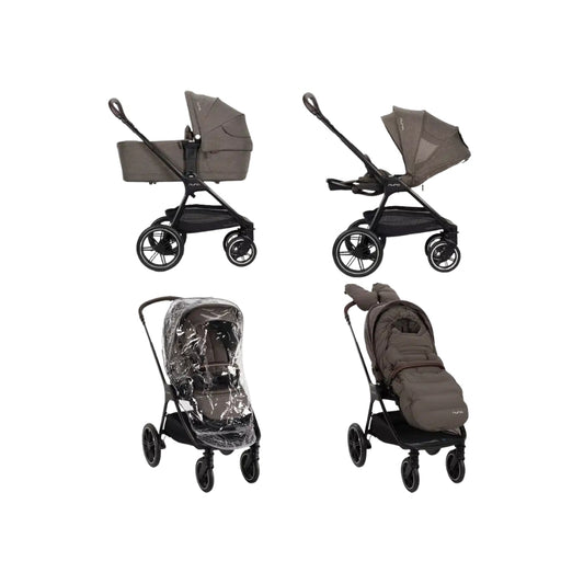 Nuna 2-in-1 Kinderwagen TRIV LX Chestnut + Draagmand Chestnut (Onderstel Black) + Voetenzak + Regenhoes + Handschoenen