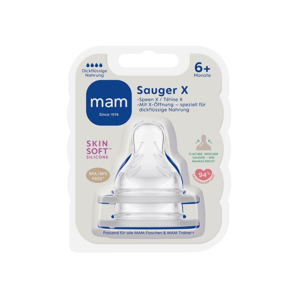 MAM Tétine + 6 mois SkinSoft Silicone taille X Teat spillfree Transparante - 2 pièces