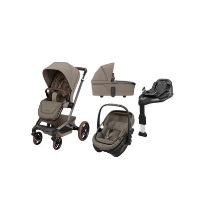 Maxi-Cosi Kinderwagen Fame Twillic Truffle + Draagmand + Basis Familyfix Slide Pro  + Coral Slide Pro Oak Truffle