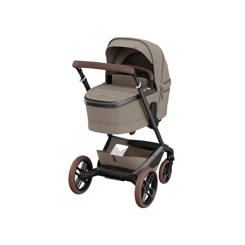 Maxi-Cosi Kinderwagen Fame Twillic Truffle + Draagmand + Basis Familyfix Slide Pro  + Coral Slide Pro Oak Truffle