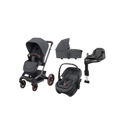 Maxi-Cosi Fame Poussette Twillic Graphite + Nacelle + Base FamilyFix Slide Pro + Coral Slide Pro Moon Graphite