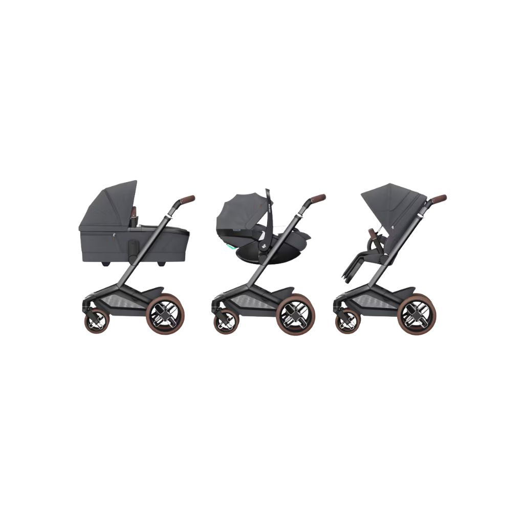 Maxi-Cosi Fame Poussette Twillic Graphite + Nacelle + Base FamilyFix Slide Pro + Coral Slide Pro Moon Graphite