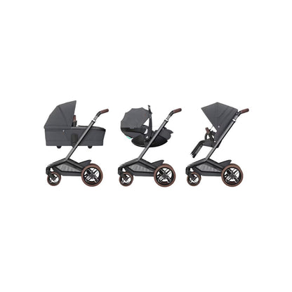 Maxi-Cosi Fame Poussette Twillic Graphite + Nacelle + Base FamilyFix Slide Pro + Coral Slide Pro Moon Graphite