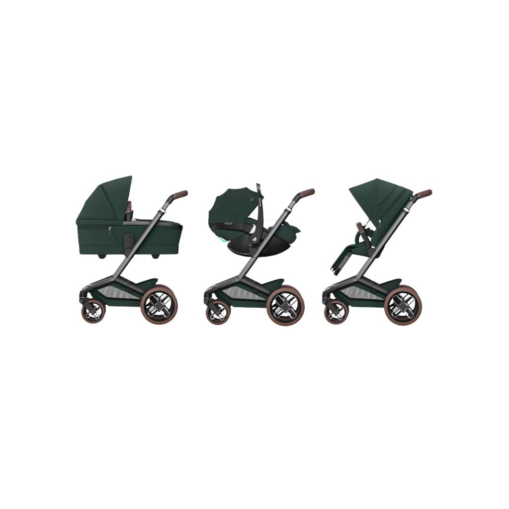 Maxi-Cosi Kinderwagen Fame Twillic Green + Draagmand + Basis Familyfix Slide Pro  + Coral Slide Pro Onyx Black