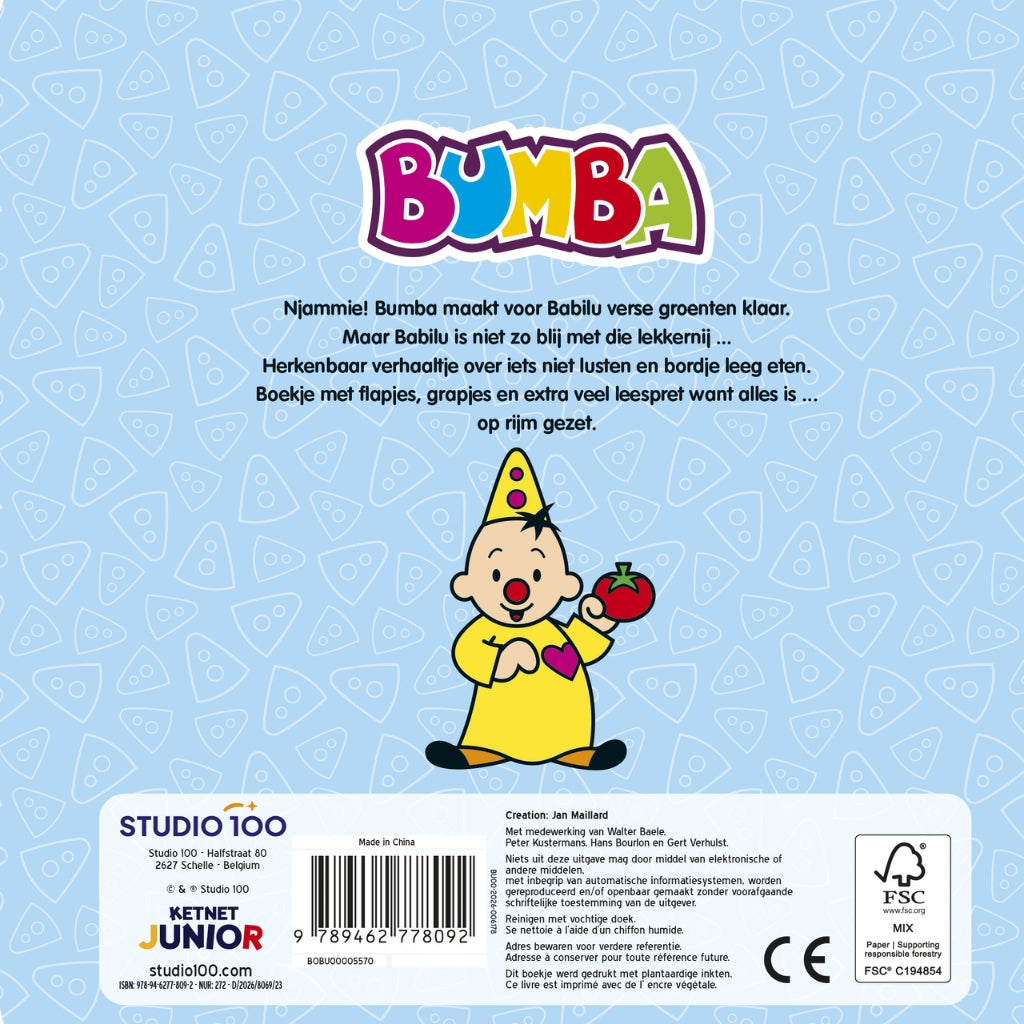 Bumba Livre en carton avec volets - Op, op, ik eet mijn groenten op NL