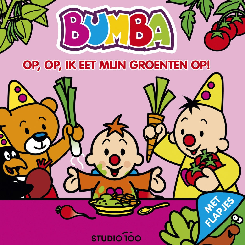 Bumba Livre en carton avec volets - Op, op, ik eet mijn groenten op NL