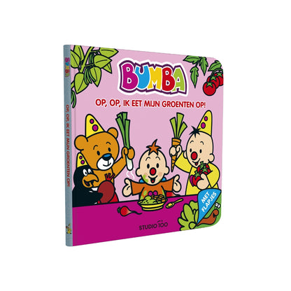 Bumba Livre en carton avec volets - Op, op, ik eet mijn groenten op NL