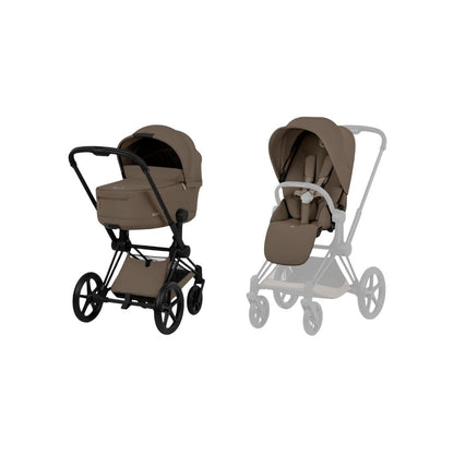 Cybex 2 en 1 Poussette Priam Coconut Brown + Nacelle Coconut Brown (Châssis Matt Black) 