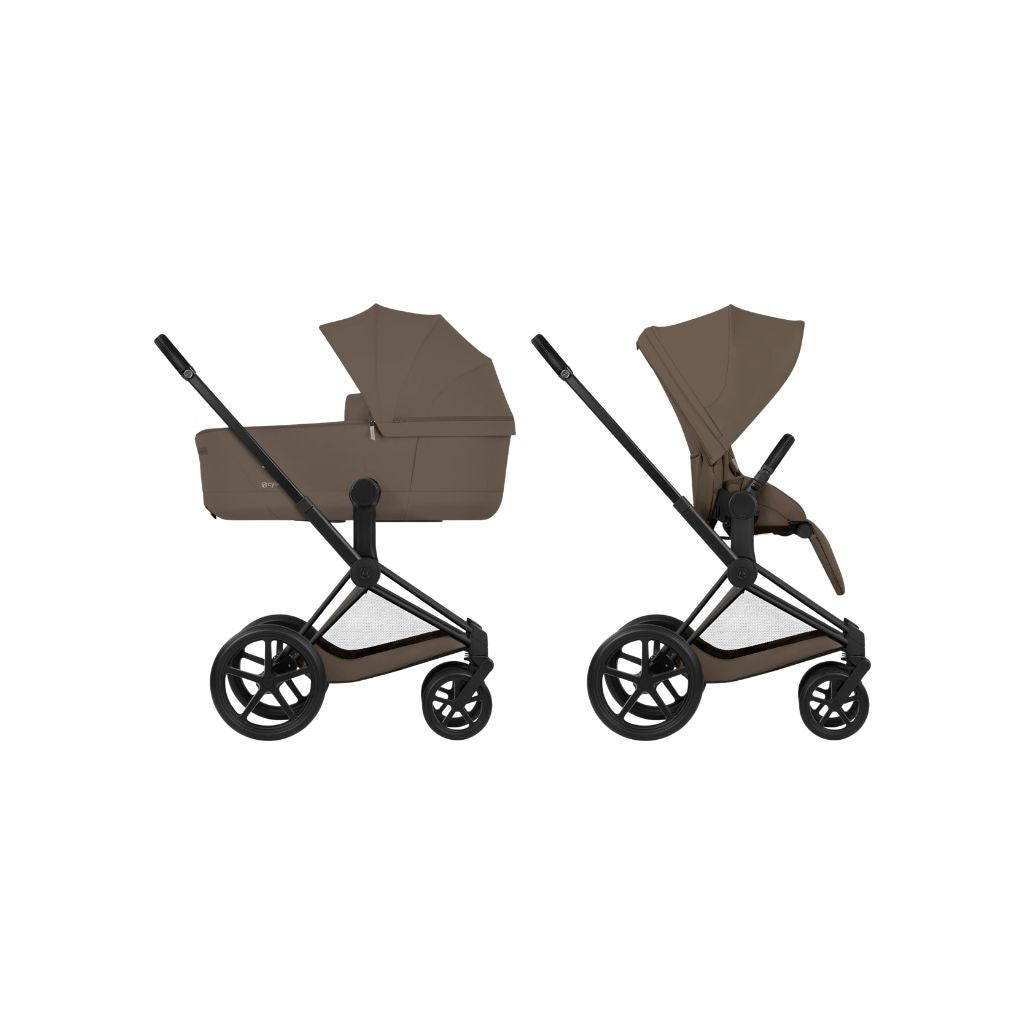 Cybex 2 en 1 Poussette Priam Coconut Brown + Nacelle Coconut Brown (Châssis Matt Black) 