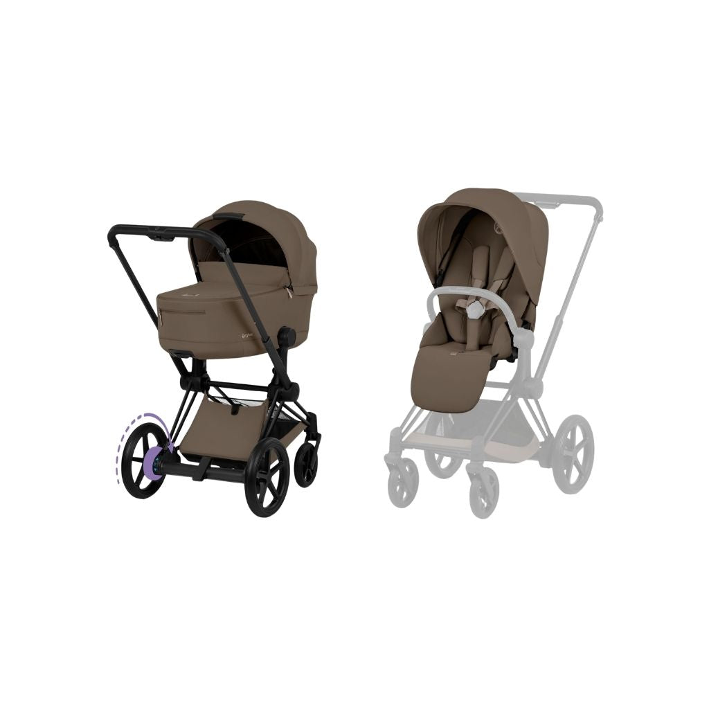 Cybex 2-in-1 Kinderwagen e-PRIAM Coconut Brown + Draagmand Coconut Brown (Onderstel Matt Balck)