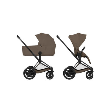 Cybex 2 en 1 Poussette e-PRIAM Coconut Brown + Nacelle Coconut Brown (Châssis Matt Black) 