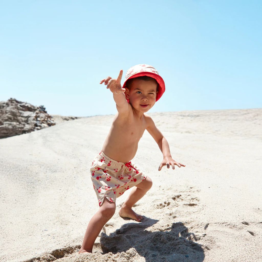 SwimEssentials Chapeau de plage Oh Crab Rouge Blanc
