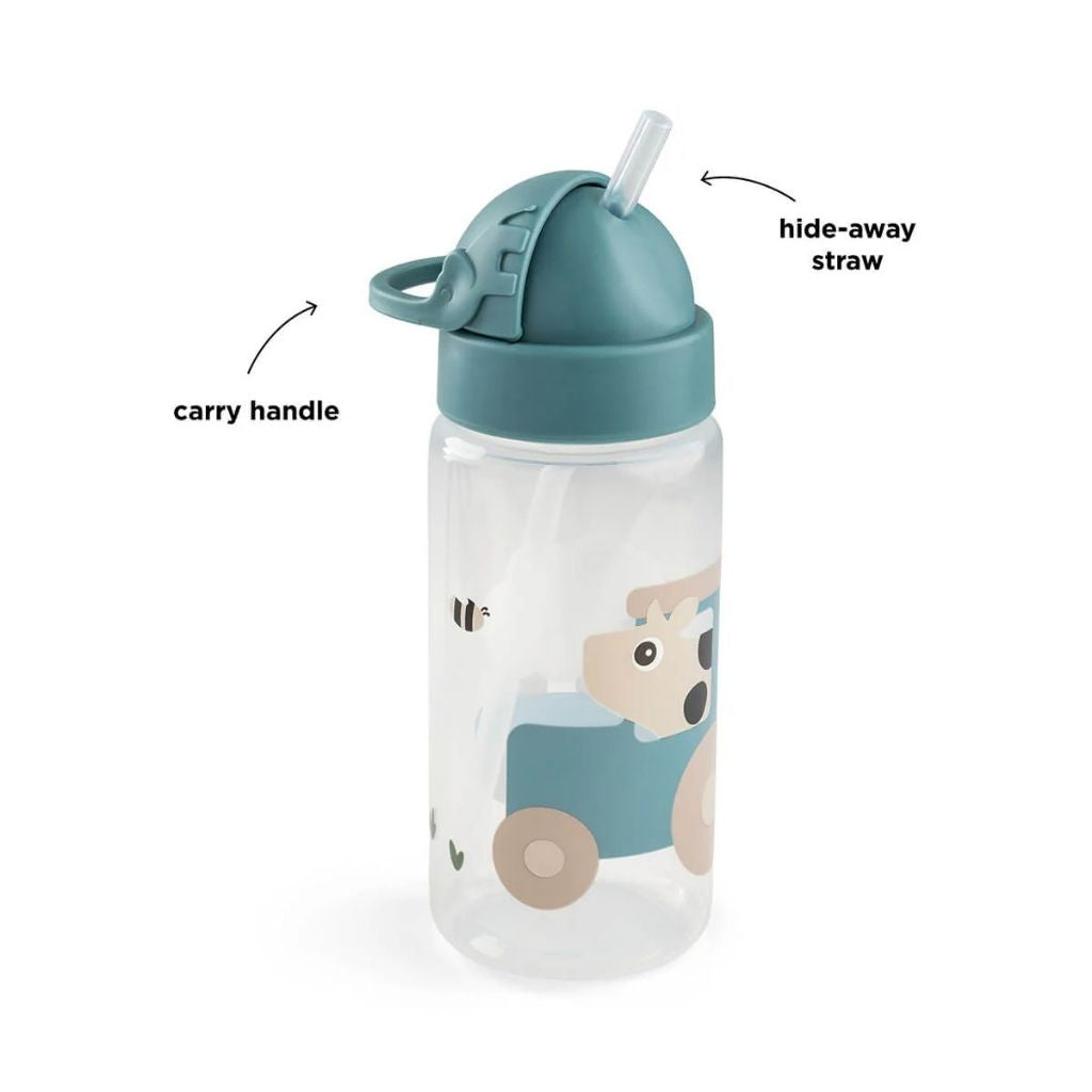 Done by Deer Drinkfles Met Rietje Tiny Farm Blue 350 ml