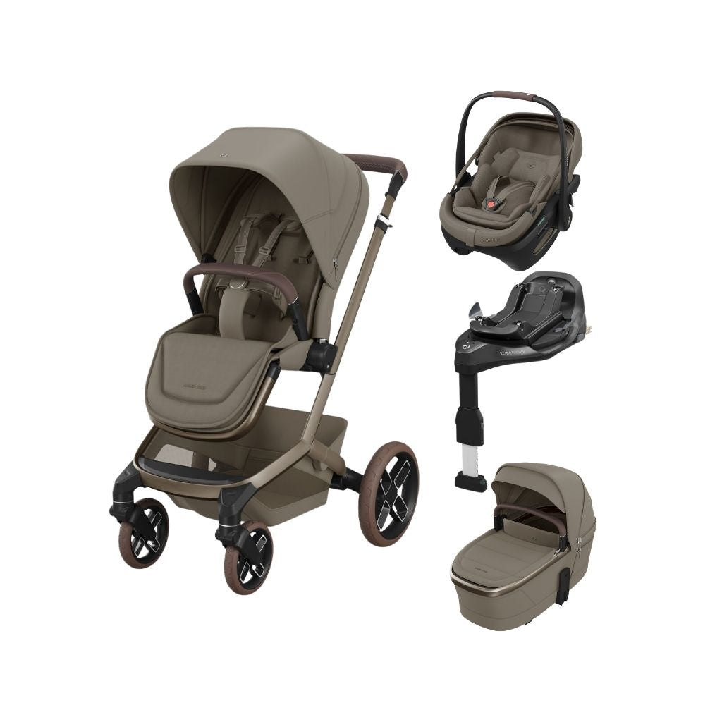 Maxi-Cosi 3-en-1 Poussette Oak Truffle + Nacelle + Coral Slide Pro Oak Truffle + Base Familyfix Slide Pro