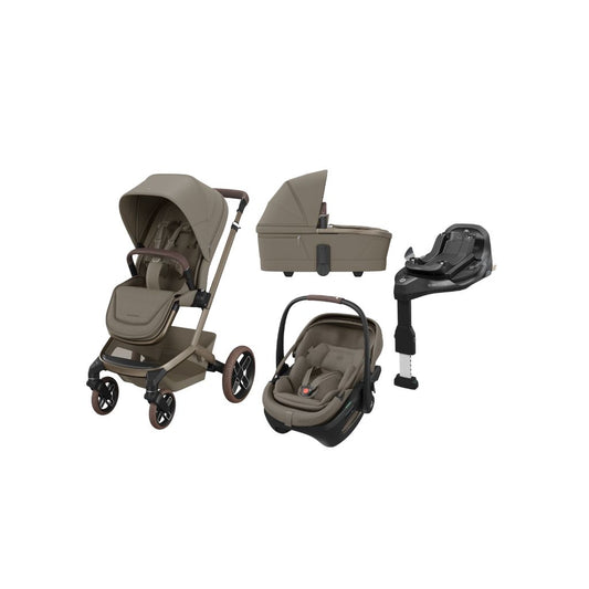 Maxi-Cosi 3-in-1 Kinderwagen Fame Oak Truffle + Draagmand Oak Truffle + Draagbare Autostoel Coral Slide Pro Oak Truffle + Basis Familyfix Slide Pro