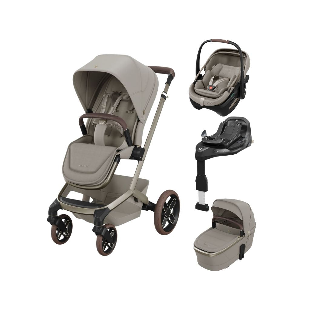 Maxi-Cosi 3-en-1 Poussette Fame Sapphire Sand + Nacelle + Coral Slide Sapphire Sand + Base Familyfix Slide Pro