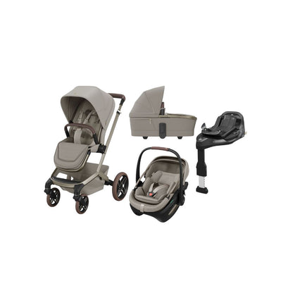 Maxi-Cosi 3-in-1 Kinderwagen Fame Sapphire Sand + Draagmand + Coral Slide Sapphire Sand + Basis Familyfix Slide Pro