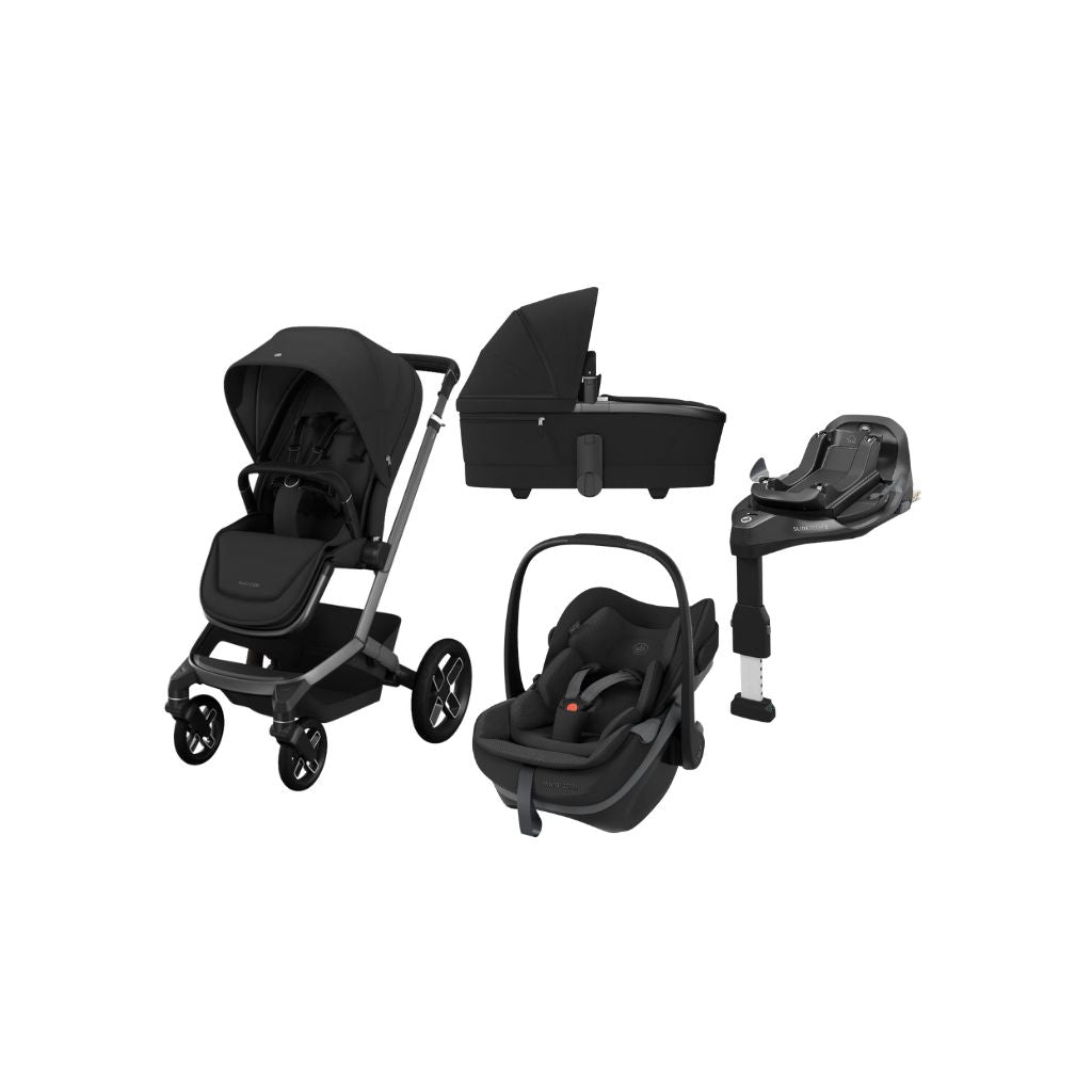 Maxi-Cosi 3-in-1 Kinderwagen Fame Onyx Black + Draagmand + Pebble Slide Pro Onyx Black + Basis Familyfix Slide Pro
