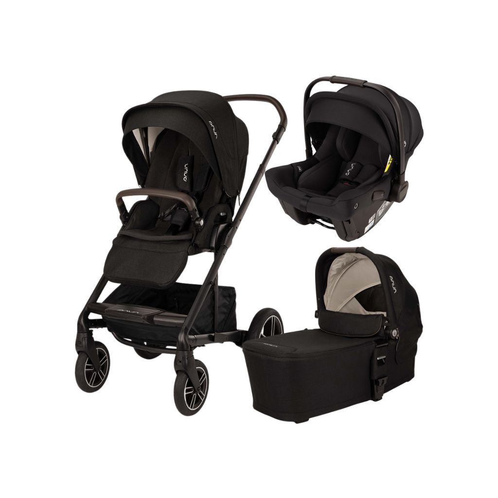 Nuna 3-in-1 Kinderwagen Mixx Next Caviar-Chocolate + Draagmand Caviar + Draagbare autostoel Groep 0+ Pipa Urbn Caviar