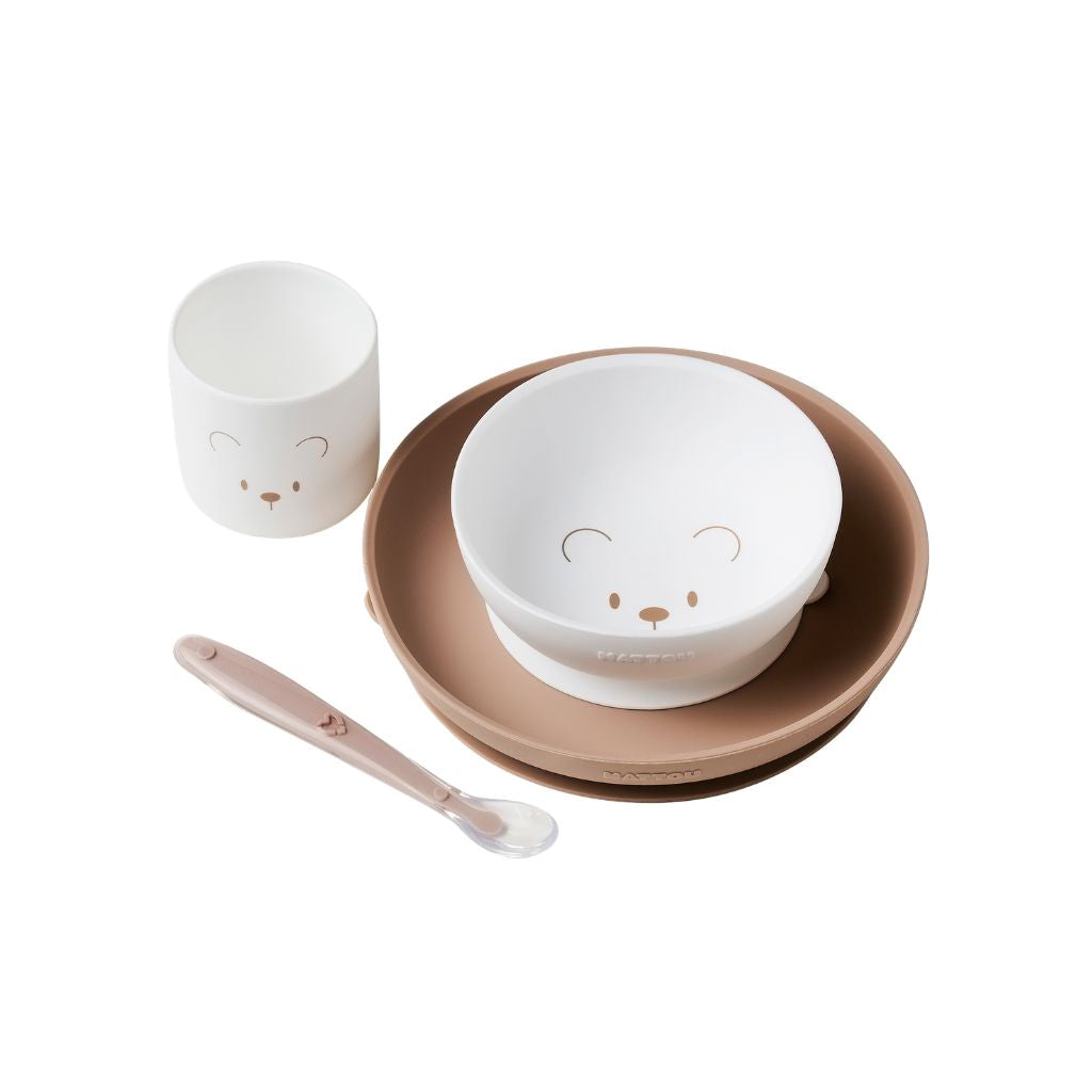 Nattou Eetset Silicoon White / Taupe - 4 Stuks