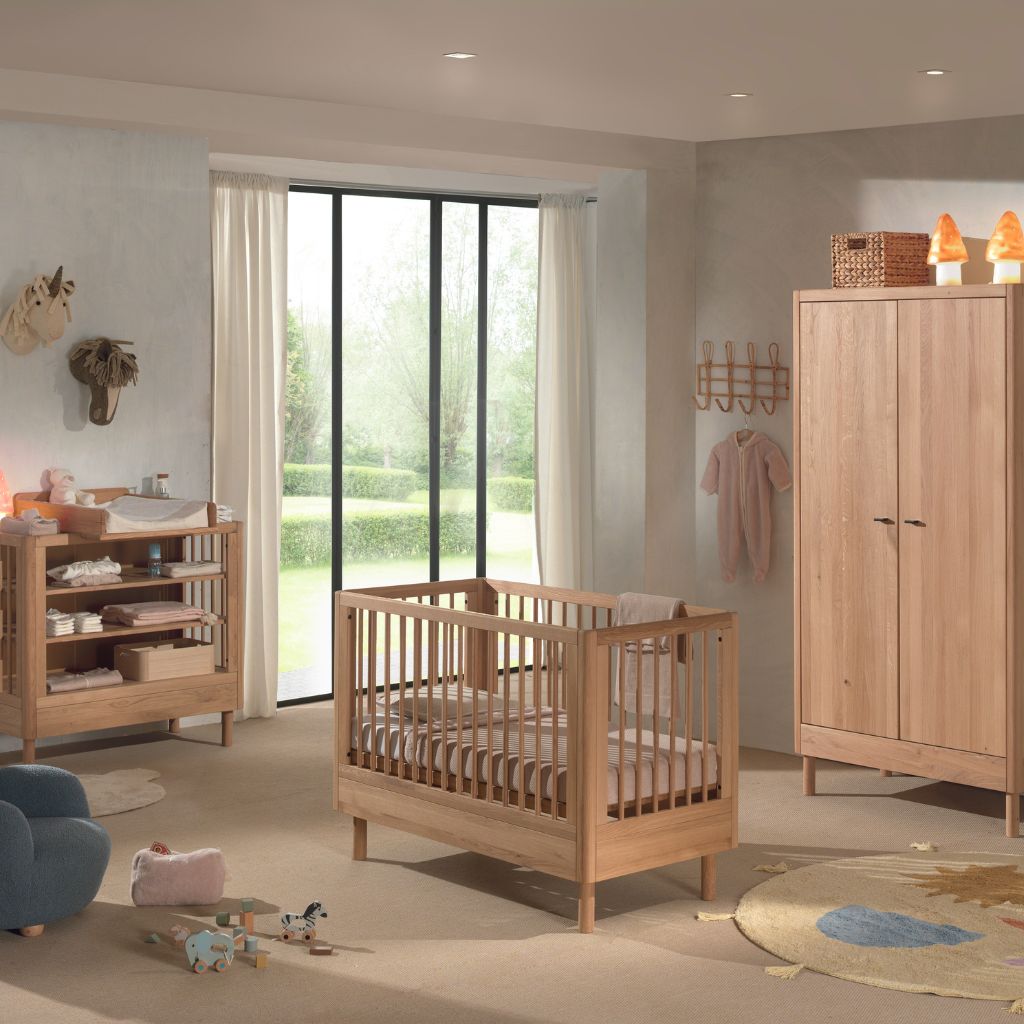 Jaxx Chambre de bébé 3 pieces (Lit de bébé Lg 60 x L 120 cm + Table à langer avec rallonge + Armoire 2 portes) Forrest Chêne