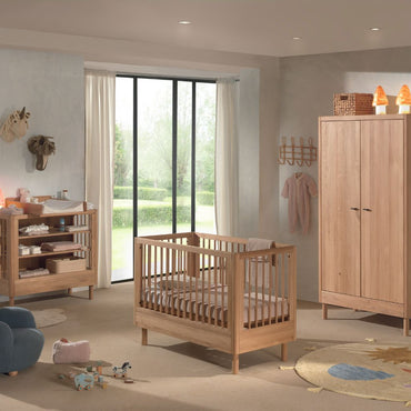 Jaxx Chambre de bébé 3 pieces (Lit de bébé Lg 60 x L 120 cm + Table à langer avec rallonge + Armoire 2 portes) Forrest Chêne