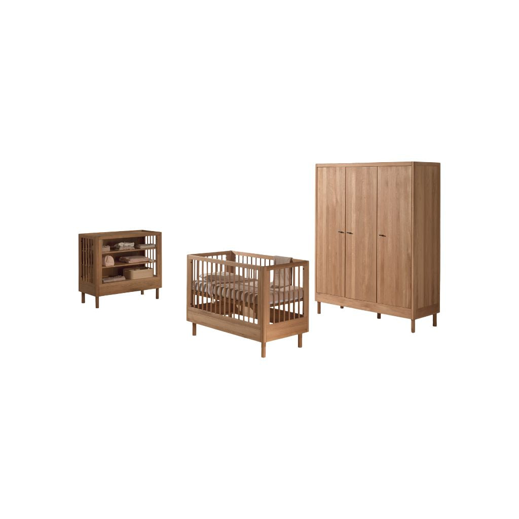 Jaxx Chambre de bébé 3 pieces (Lit de bébé Lg 60 x L 120 cm + Table à langer + Armoire 3 portes) Forrest Chêne
