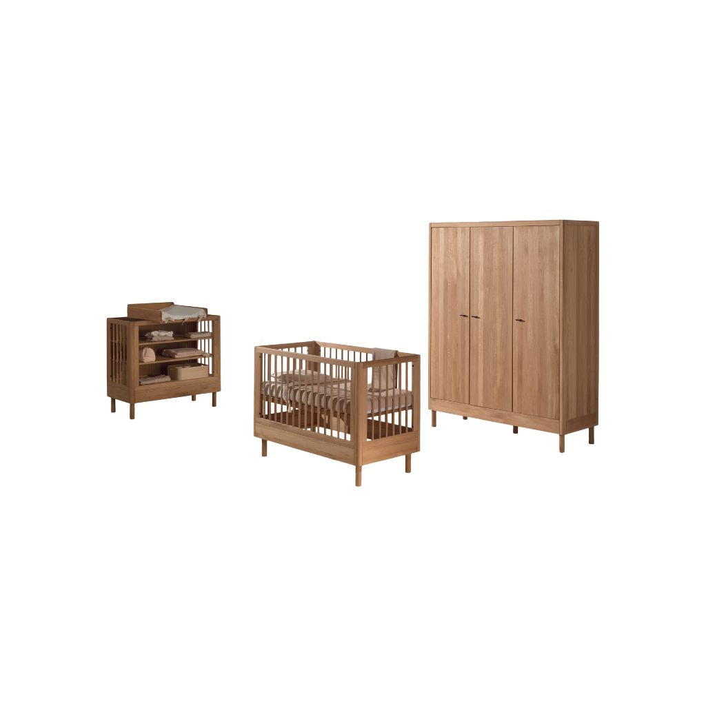 Jaxx Chambre de bébé 3 pieces (Lit de bébé Lg 60 x L 120 cm + Table à langer avec rallonge + Armoire 3 portes) Forrest Chêne