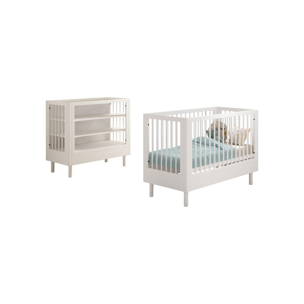 Jaxx Chambre de bébé 2 pieces (Lit de bébé Lg 60 x L 120 cm + Table à langer) Forrest Hêtre Blanc