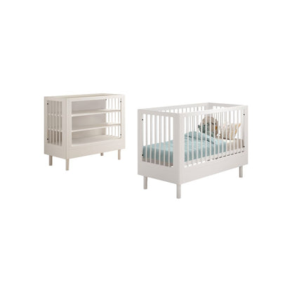 Jaxx Chambre de bébé 2 pieces (Lit de bébé Lg 60 x L 120 cm + Table à langer) Forrest Hêtre Blanc