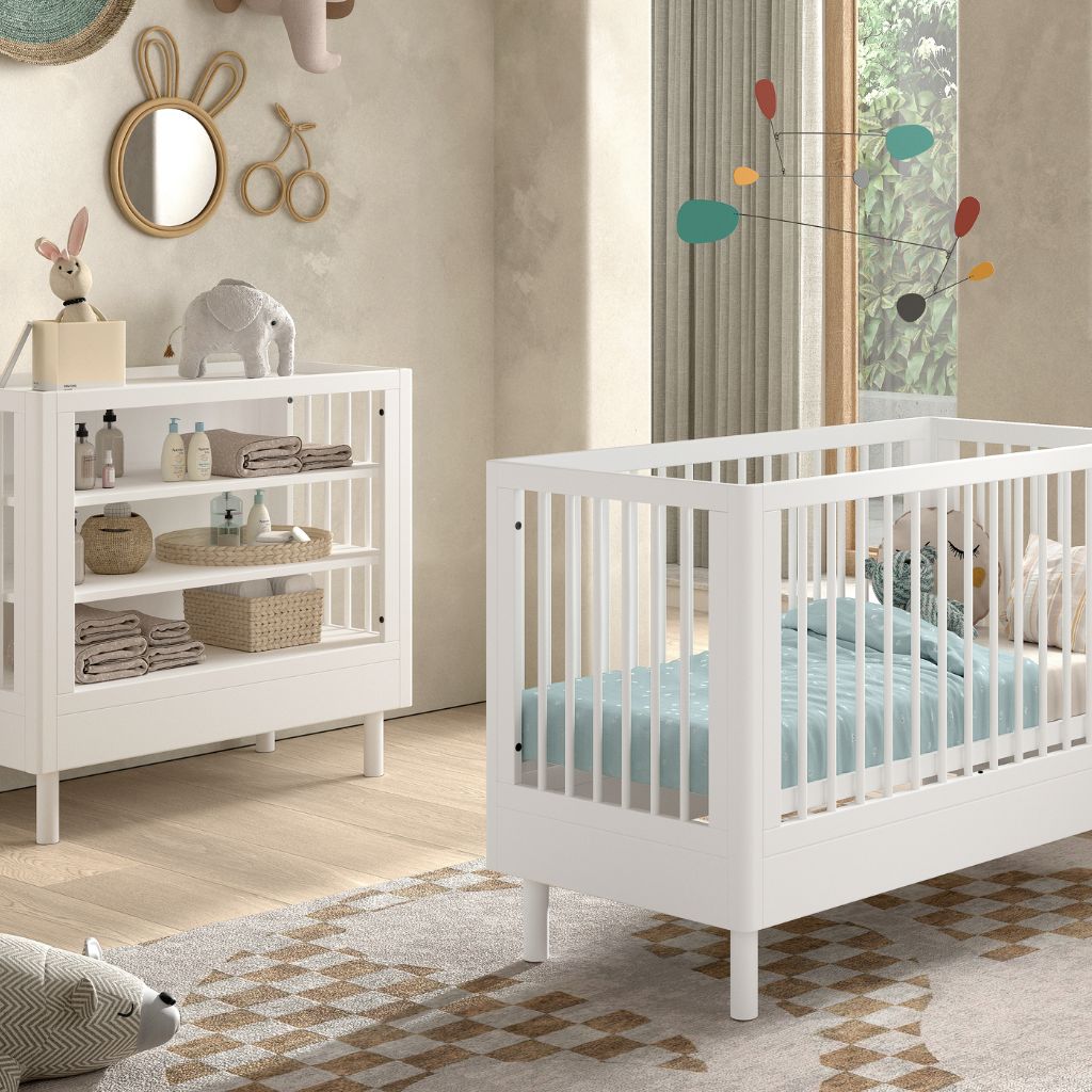 Jaxx Chambre de bébé 2 pieces (Lit de bébé Lg 60 x L 120 cm + Table à langer) Forrest Hêtre Blanc