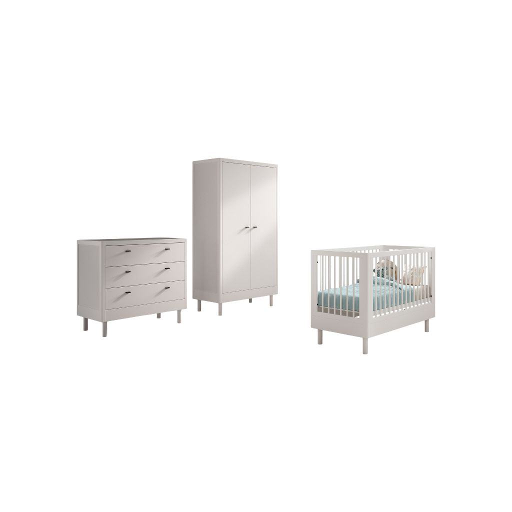 Jaxx Chambre de bébé 3 pieces (Lit de bébé Lg 60 x L 120 cm + Commode + Armoire 2 portes) Forrest Hêtre Blanc