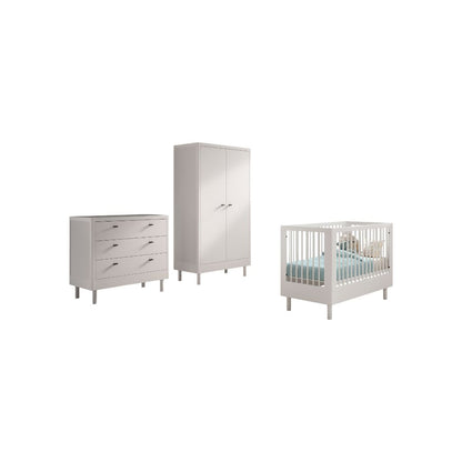 Jaxx Chambre de bébé 3 pieces (Lit de bébé Lg 60 x L 120 cm + Commode + Armoire 2 portes) Forrest Hêtre Blanc