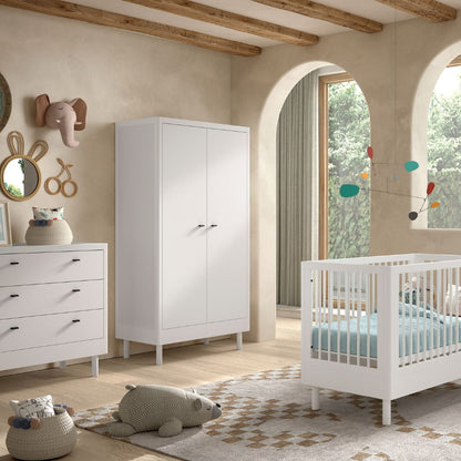 Jaxx Chambre de bébé 3 pieces (Lit de bébé Lg 60 x L 120 cm + Commode + Armoire 2 portes) Forrest Hêtre Blanc