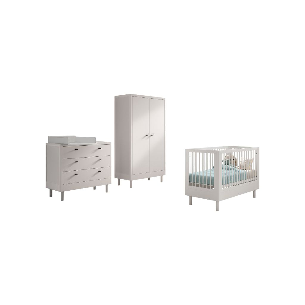 Jaxx Chambre de bébé 3 pieces (Lit de bébé Lg 60 x L 120 cm + Commode avec rallonge + Armoire 2 portes) Forrest Hêtre Blanc