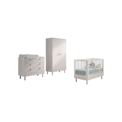 Jaxx Chambre de bébé 3 pieces (Lit de bébé Lg 60 x L 120 cm + Commode avec rallonge + Armoire 2 portes) Forrest Hêtre Blanc