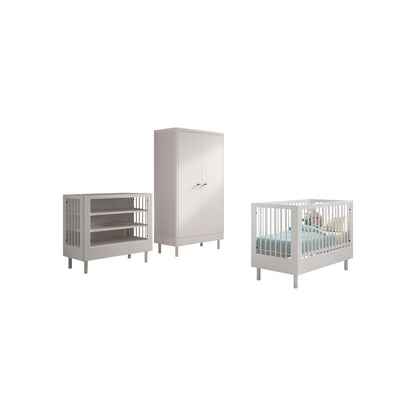 Jaxx Chambre de bébé 3 pieces (Lit de bébé Lg 60 x L 120 cm + Table à langer + Armoire 2 portes) Forrest Hêtre Blanc