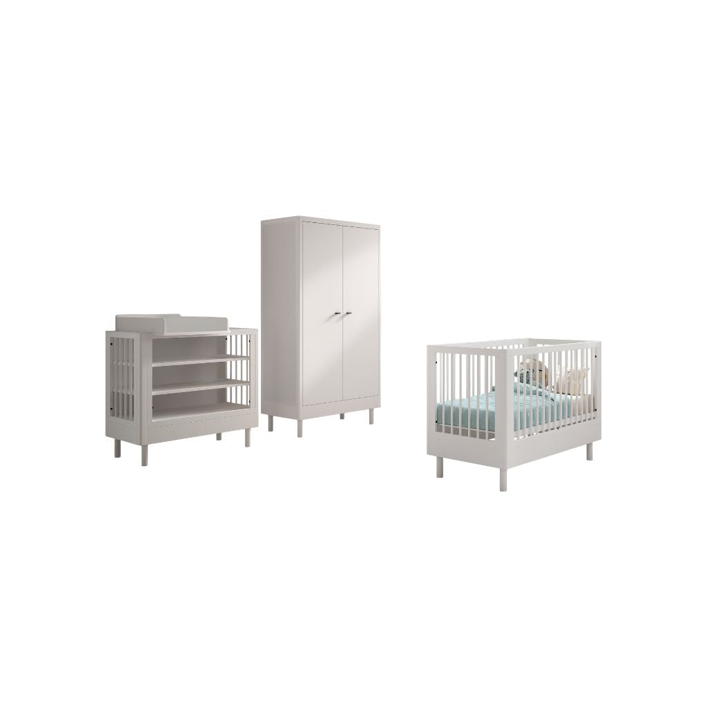 Jaxx Chambre de bébé 3 pieces (Lit de bébé Lg 60 x L 120 cm + Table à langer avec rallonge + Armoire 2 portes) Forrest Hêtre Blanc