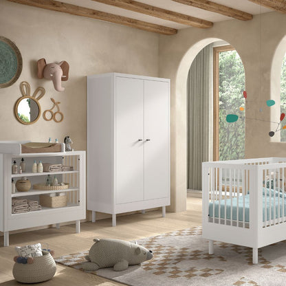 Jaxx Chambre de bébé 3 pieces (Lit de bébé Lg 60 x L 120 cm + Table à langer avec rallonge + Armoire 2 portes) Forrest Hêtre Blanc