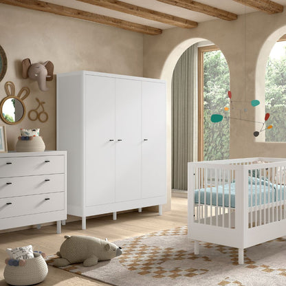 Jaxx Chambre de bébé 3 pieces (Lit de bébé Lg 60 x L 120 cm + Commode + Armoire 3 portes) Forrest Hêtre Blanc
