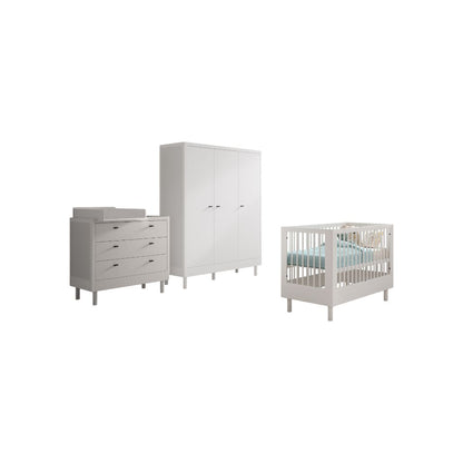 Jaxx Chambre de bébé 3 pièces (Lit de bébé Lg 60 x L 120 cm + Commode avec rallonge + Armoire 3 portes) Forrest Hêtre Blanc