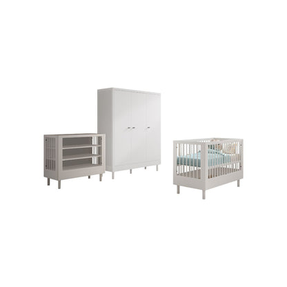 Jaxx Chambre de bébé 3 pièces (Lit de bébé Lg 60 x L 120 cm + Table à langer + Armoire 3 portes) Forrest Hêtre Blanc
